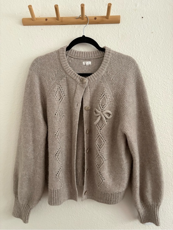 Sweaters - Aerie Women's Bow-Applique Knit Cardigan Sweater - Taupe